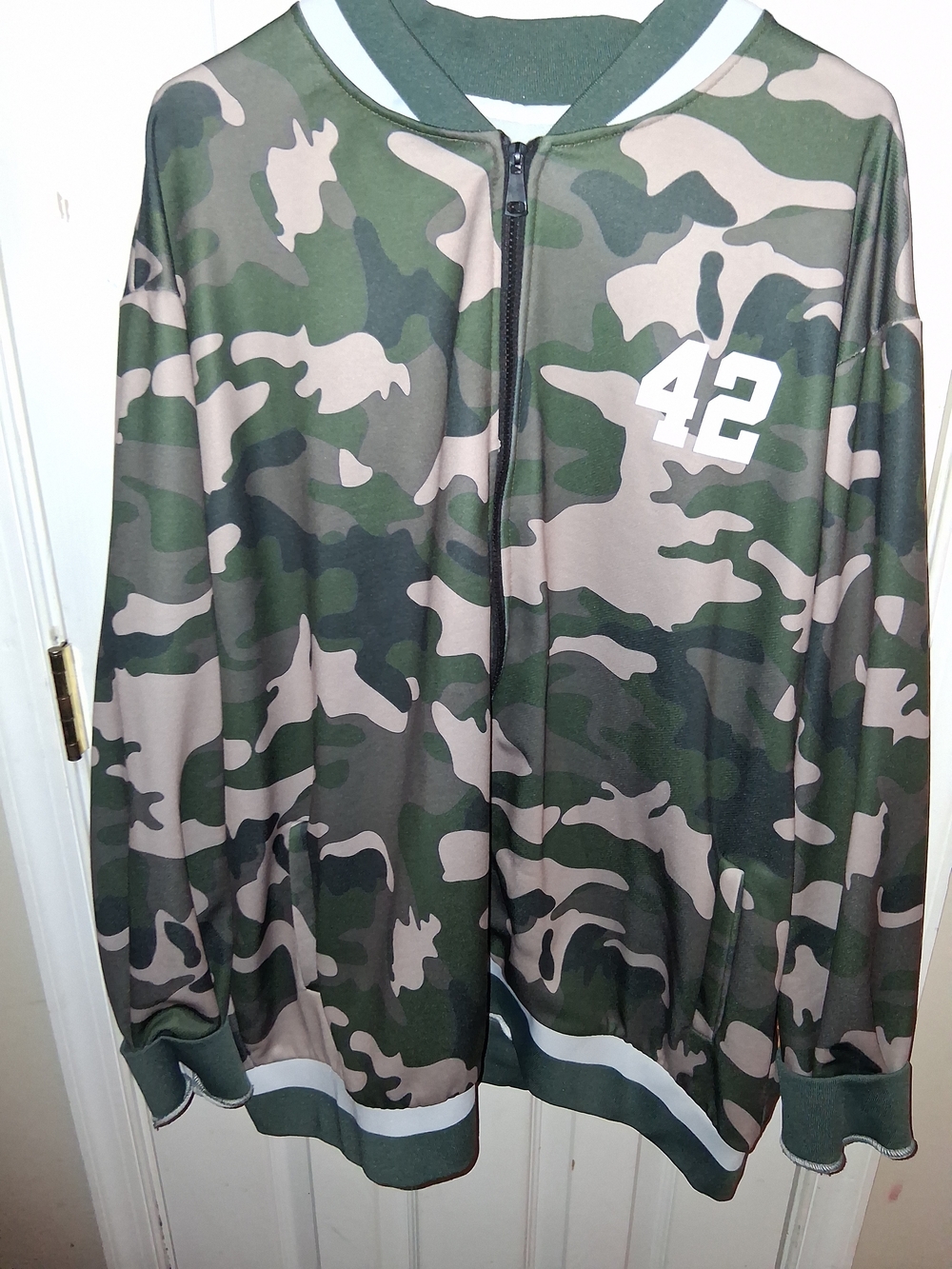 Camo Zip-Front Bomber Jacket - Olive/Khaki